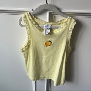 Zara Kids Light Yellow fitted Tank Top with Fruit Embroidery